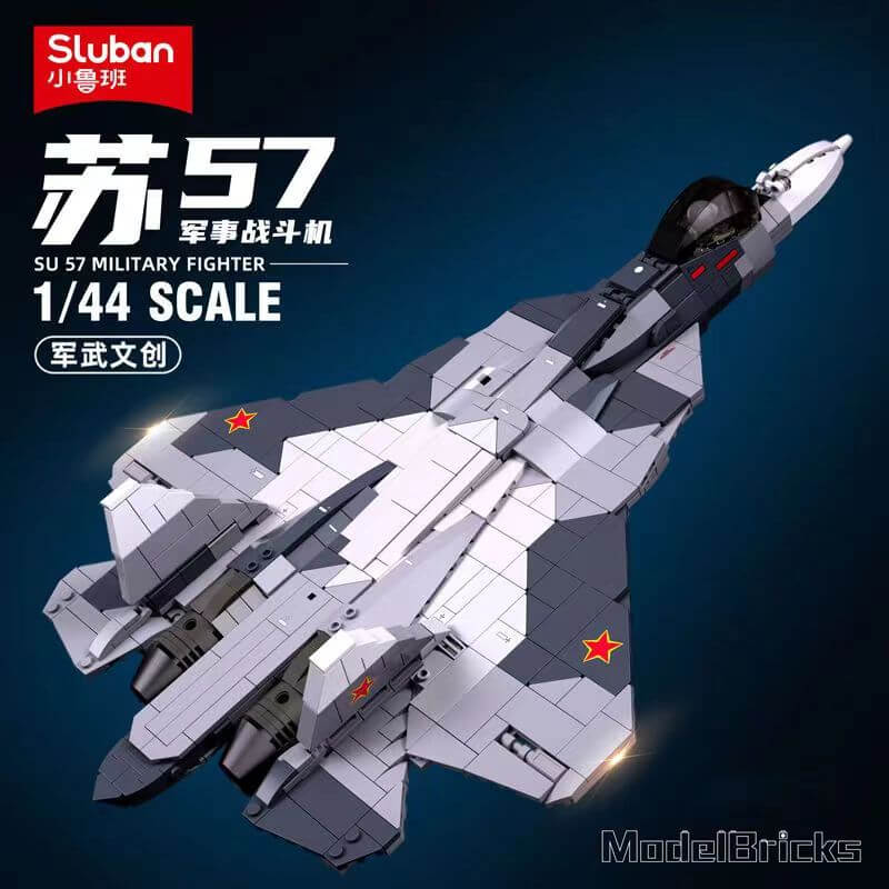 Sluban ModelBricks Set Su-57 Fighter 2-in-1 - 893 Pezzi, Mattoncini Per Costruire Aereo Caccia, Multicolore M38-B0986