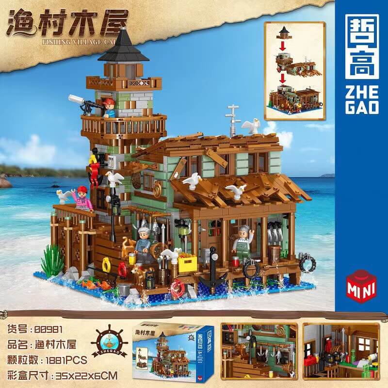 ZHEGAO 00981 Fishing Village Cabin mini brick 1881pcs-Afobrick