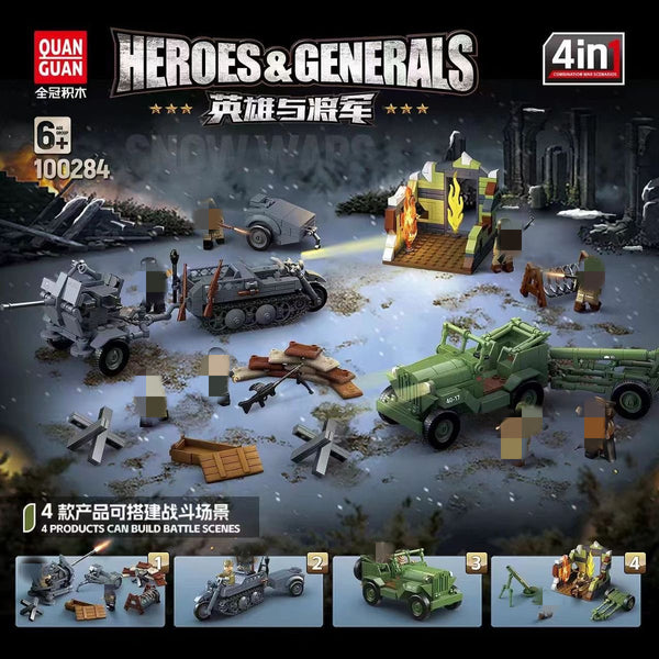 QUANGUAN 100284 Heroes and Generals Vehicles Military Scenery 4 in 1