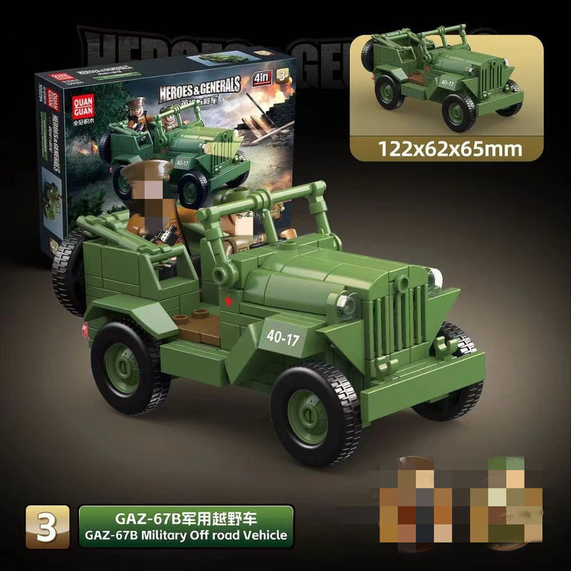 QUANGUAN 100284 Heroes and Generals Vehicles Military Scenery 4 in 1