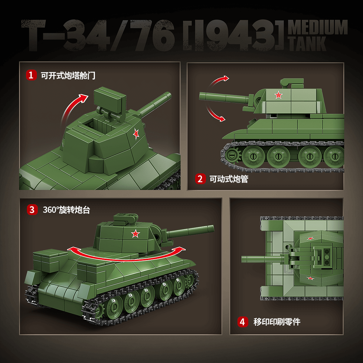QUANGUAN 100297 T34/76 1943 Medium Tank-Afobrick