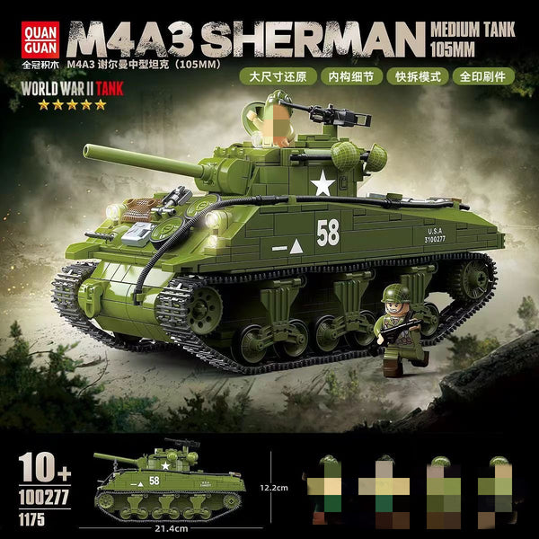 Quanguan 100277 M4A3 Sherman Medium Tank 105mm