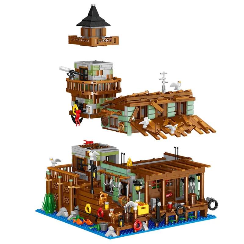 Fishing Village Lighthouse ZHEGAO 613003 Modular Building with 2340 Pieces  - MOC Brick Land