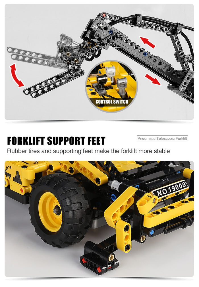 MOULD KING 19009 Pneumatic Telescopic Forklift 803pcs-Afobrick
